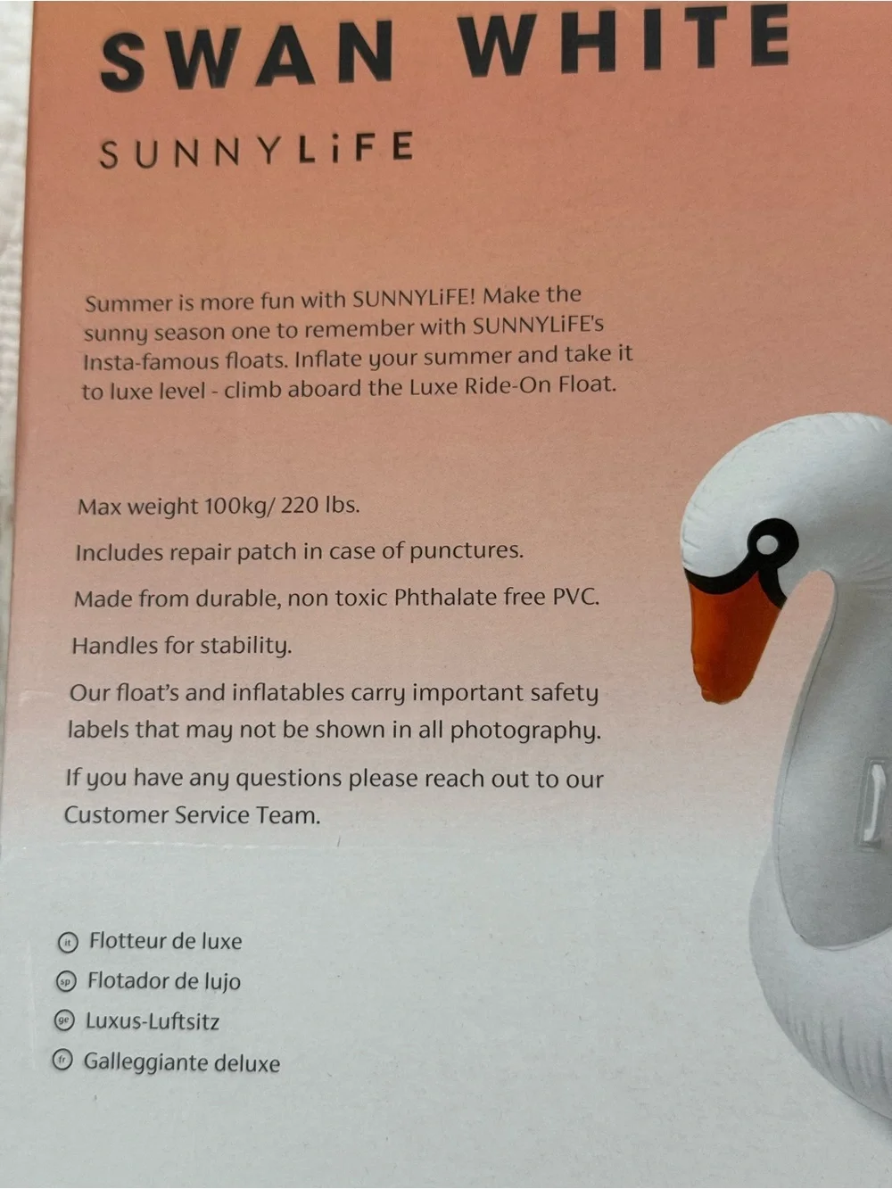 NIB Sunnylife SWAN WHITE Inflatable Pool Ride-On RARE - Picture 12 of 14